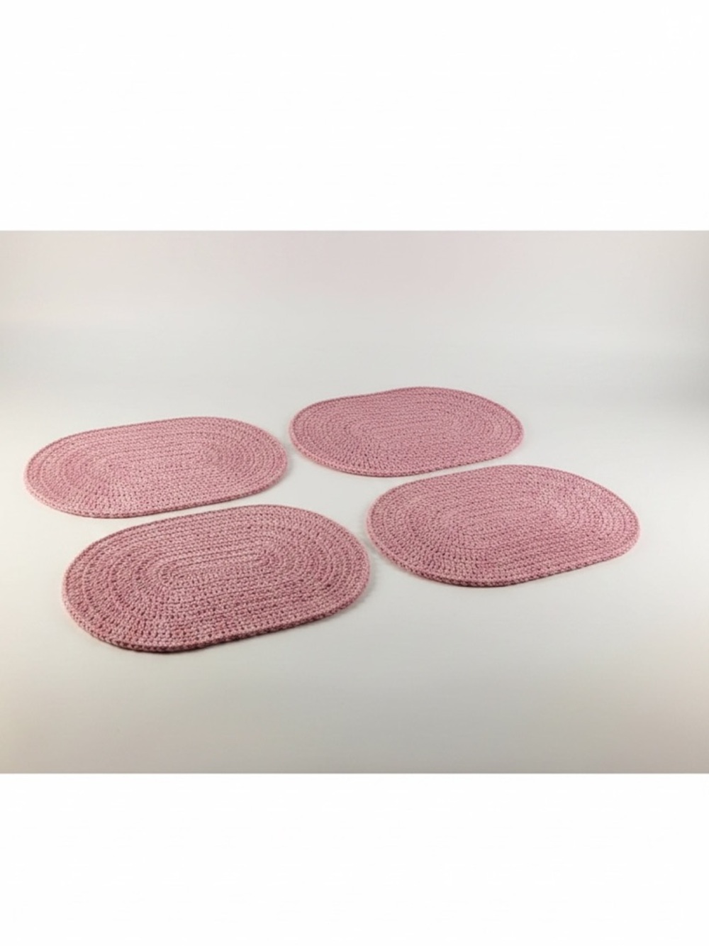 Set of 4 Pink Oval Crochet Placemats - 11” x 17”